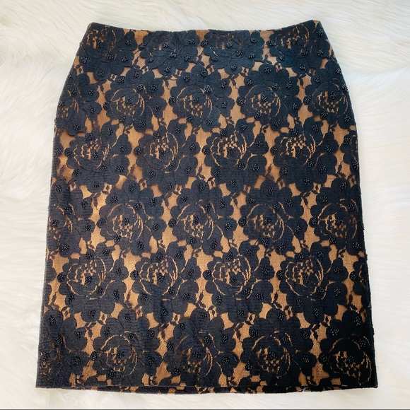 Talbots Tan and Black Lace Beaded Skirt - Picture 1 of 6